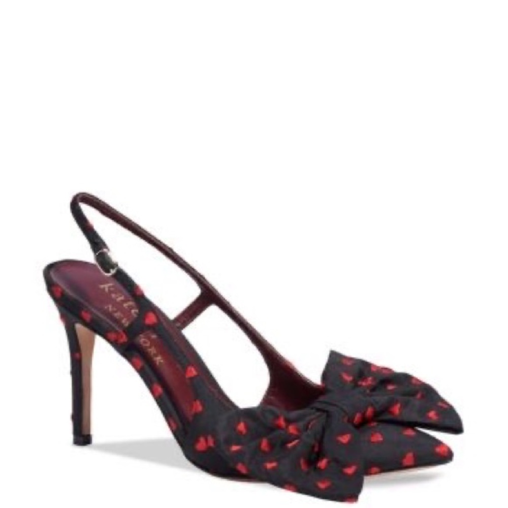 Kate Spade printed heart black slingbacks with bow